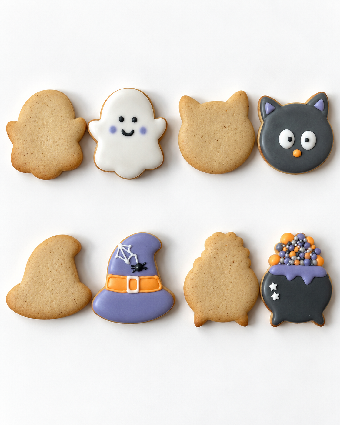 Natúr és feldíszített halloweeni mézeskalácsok